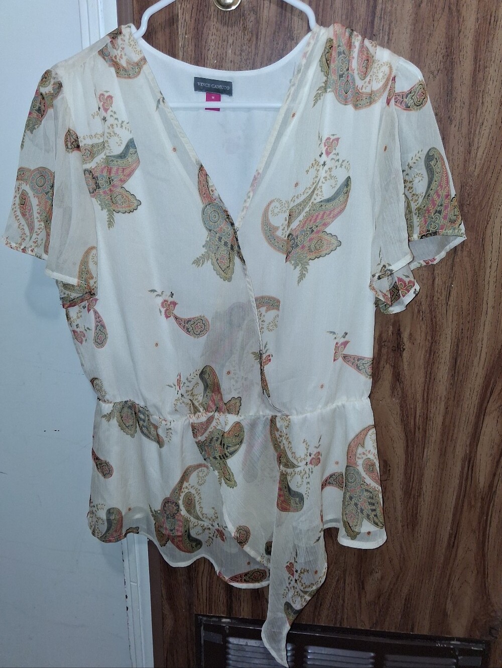 Size M Vince Camuto Cream Paisley Wrap Blouse